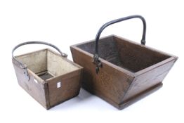 Two wooden trugs with metal handles. One home made with white painted interior sides. Max.