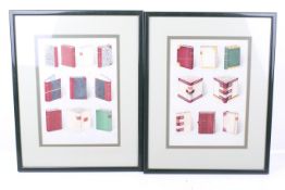Two vintage book stationery coloured advertising illustrations. Framed and glazed.