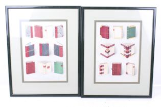 Two vintage book stationery coloured advertising illustrations. Framed and glazed.