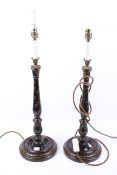 A pair of contemporary ebonised table lamps modelled as candlesticks.