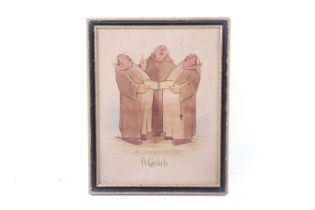 A 20th century watercolour. 'A Canticle', depicting singing monks, indistinctly signed, 23cm x 17.