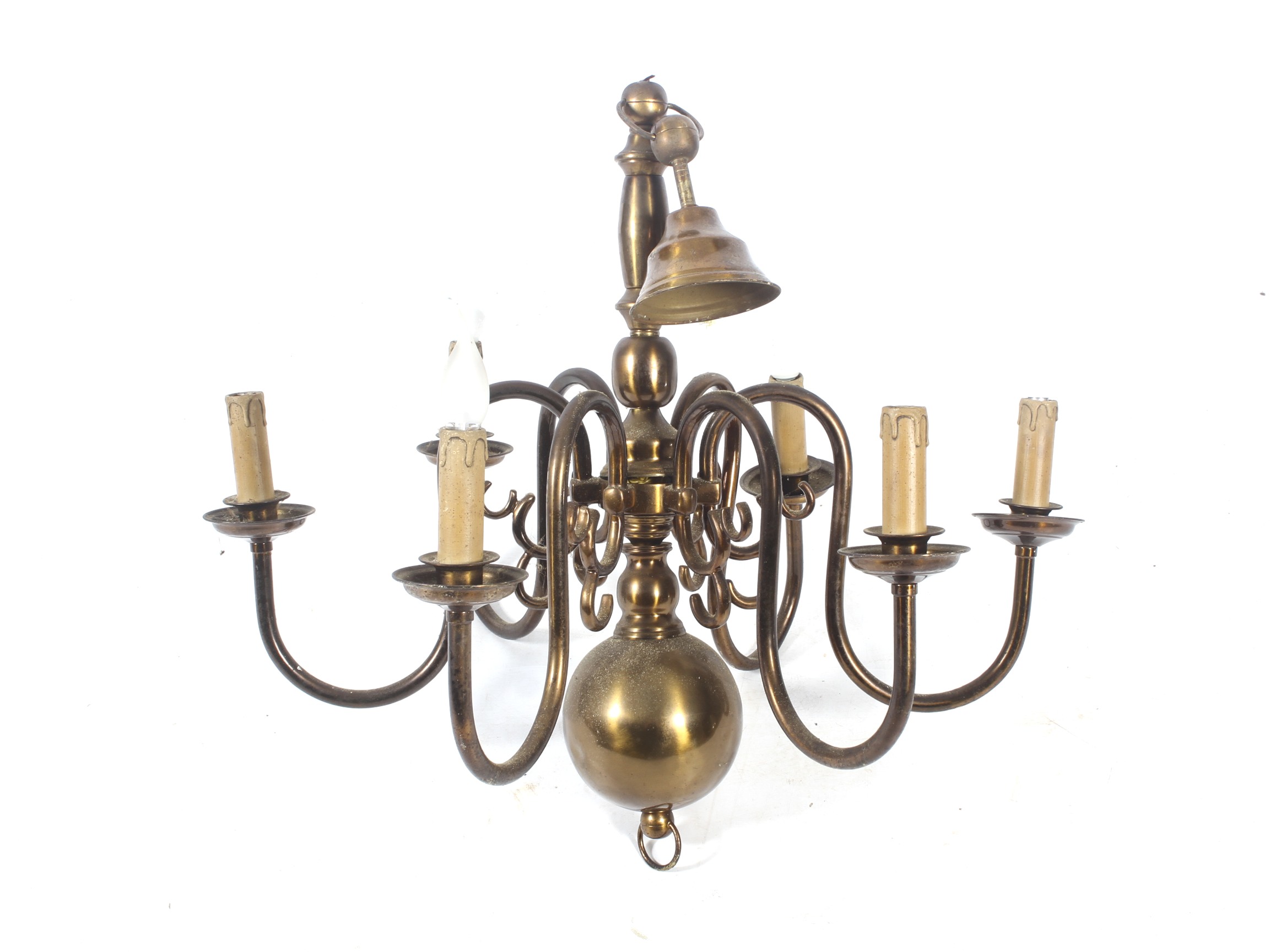 A 20th century brass six branch chandelier.