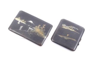 Two Japanese mixed metal inlaid komai technique damascene cigarette cases.