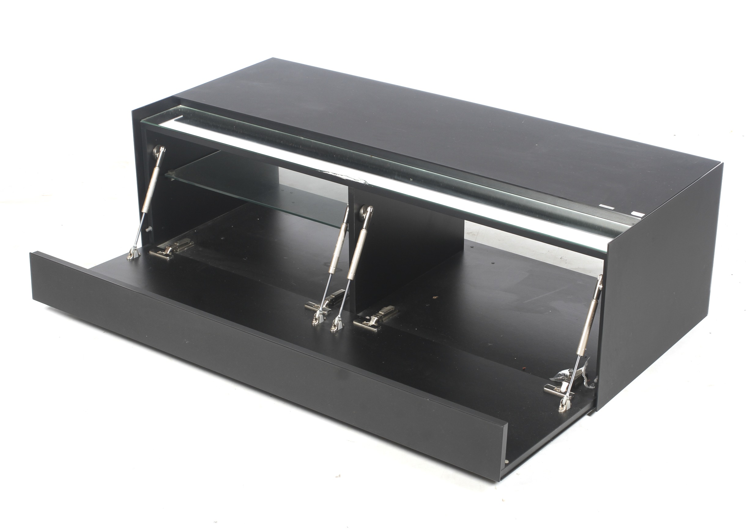 A contemporary Spectral TV stand entertainment cabinet. Matt black finish, drop down front. - Image 2 of 4