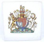 A vintage polychrome print of the Royal Coat of arms. Mounted on card, 28.5cm x 27.
