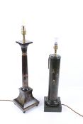 Two contemporary antique style metal table lamps.