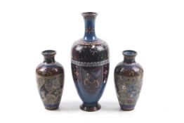 Three early 20th century Japanese closionne vases.