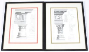Two architectural prints. 'Doric' and 'Corinthian' columns. Framed and glazed.