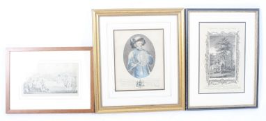 Three antique prints. Comprising R. Crukshanks 'Archery-Tom, Jerry', 12.5cm x 21.