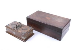 A Victorian rosewood writing slope and an oak smoker's box.