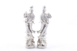 A pair of Chinese blanc de Chine figures of Guanyin.