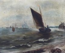 Gertrude Baxter, oil on canvas, 'Putting out of Port'. Circa.