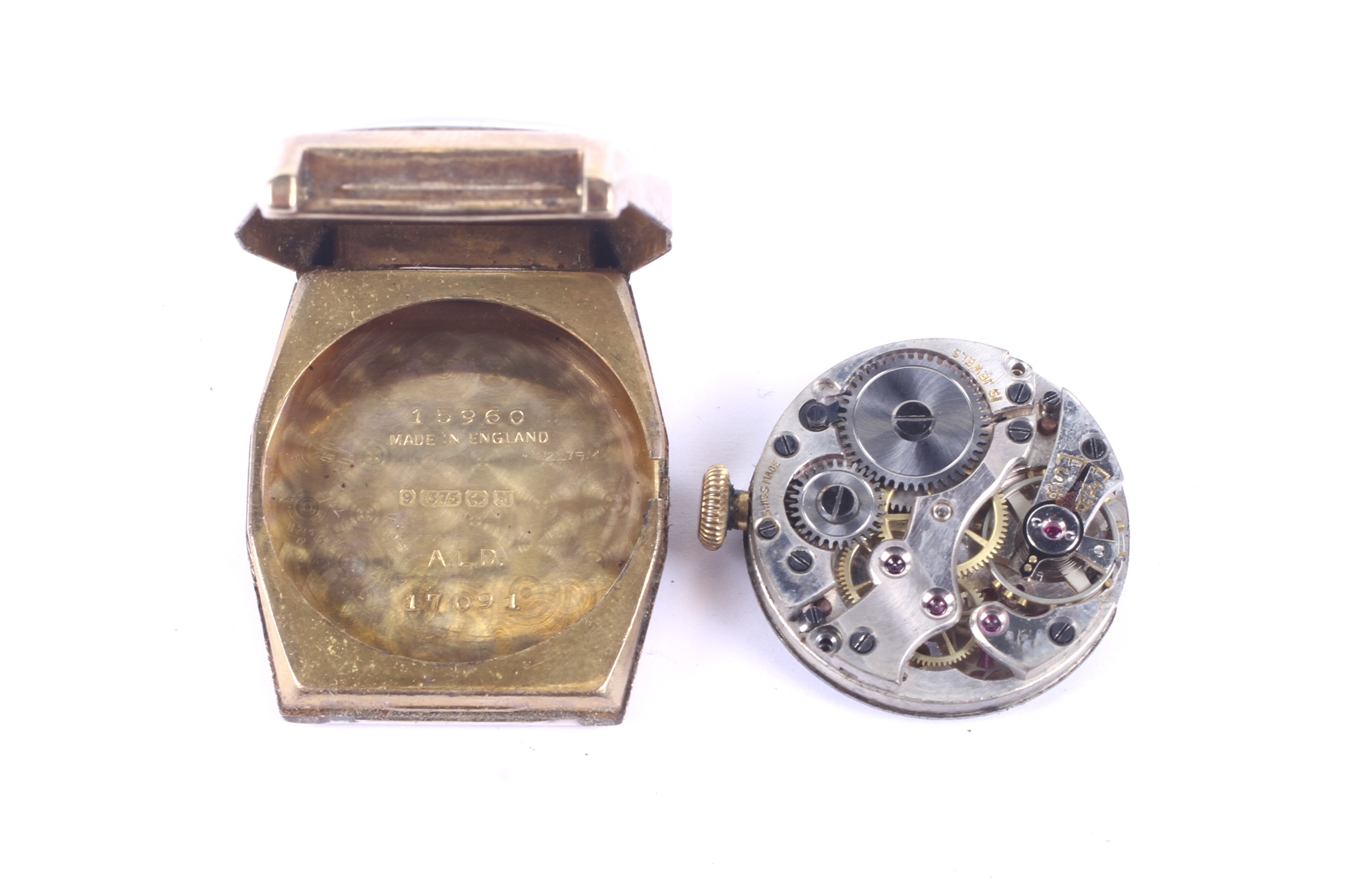 J W Benson, London, a Swiss mid-size 9ct gold tonneau shaped wrist watch, circa 1936. - Image 4 of 4