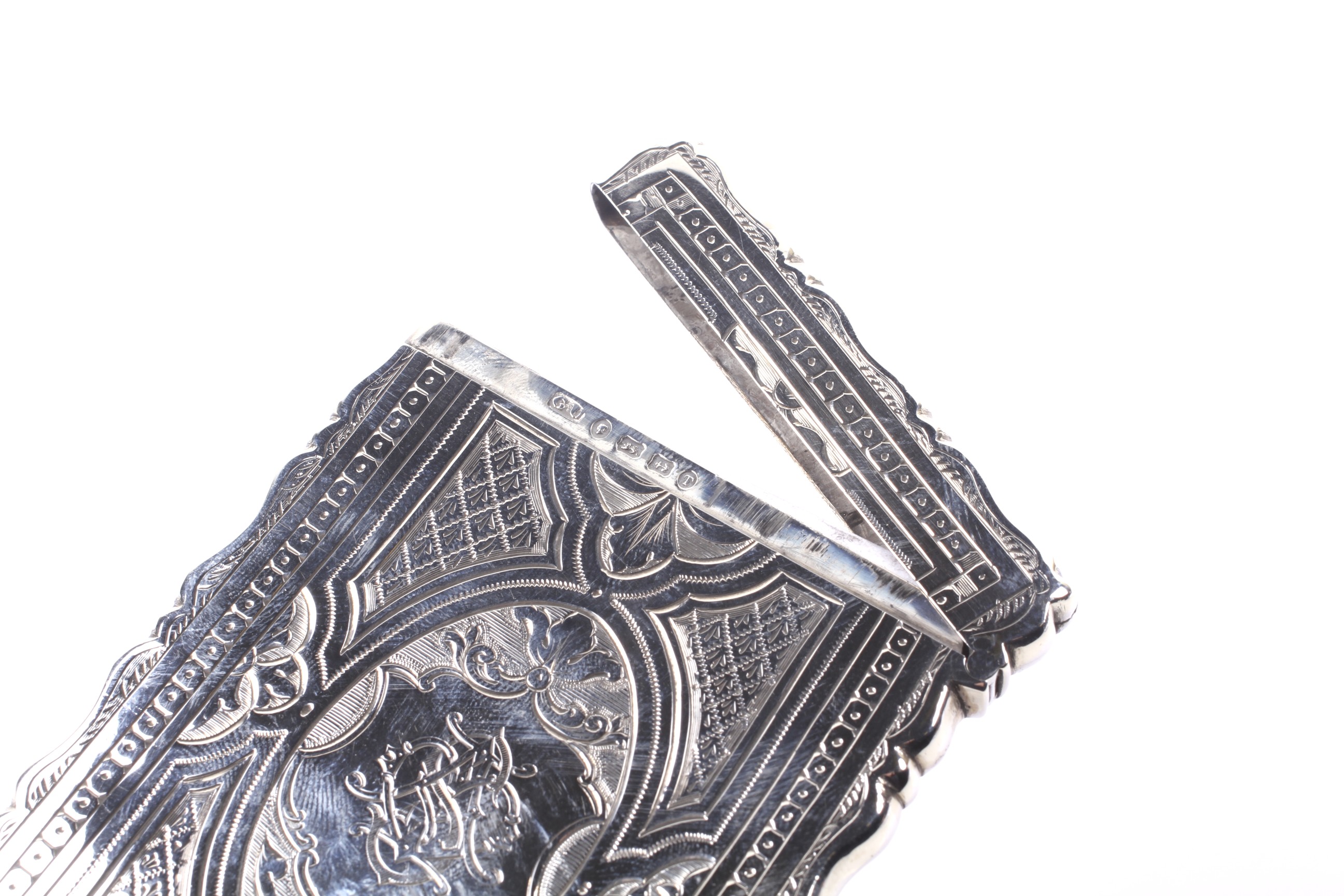 A Victorian silver rectangular card case, Of shaped outline and engraved with flowers, - Image 2 of 2