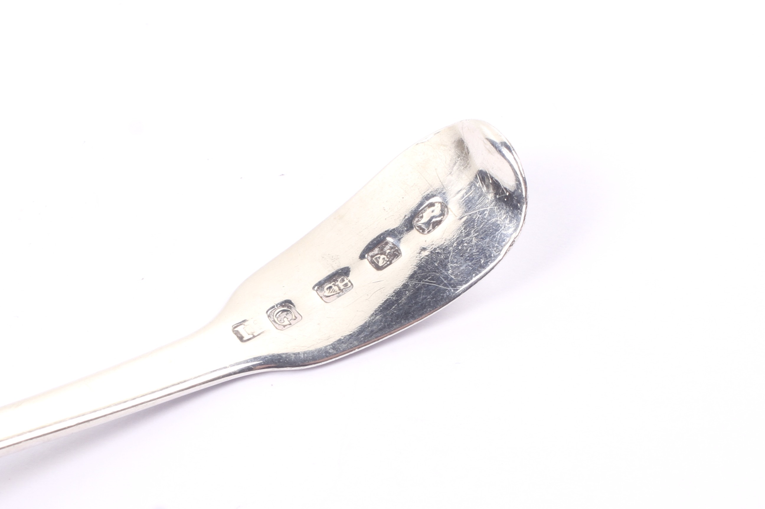A George IV Irish silver fiddle pattern skimmer or mote type spoon. - Image 2 of 2