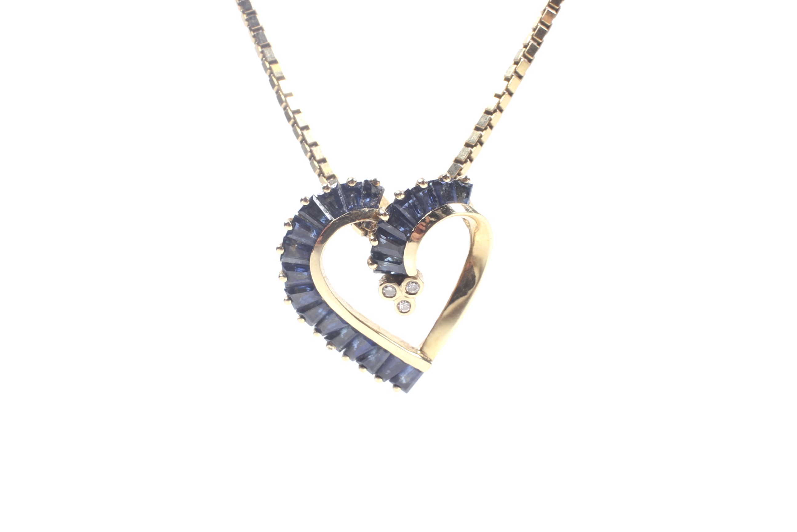 A vintage sapphire and diamond open-heart pendant, and a chain. - Image 4 of 6