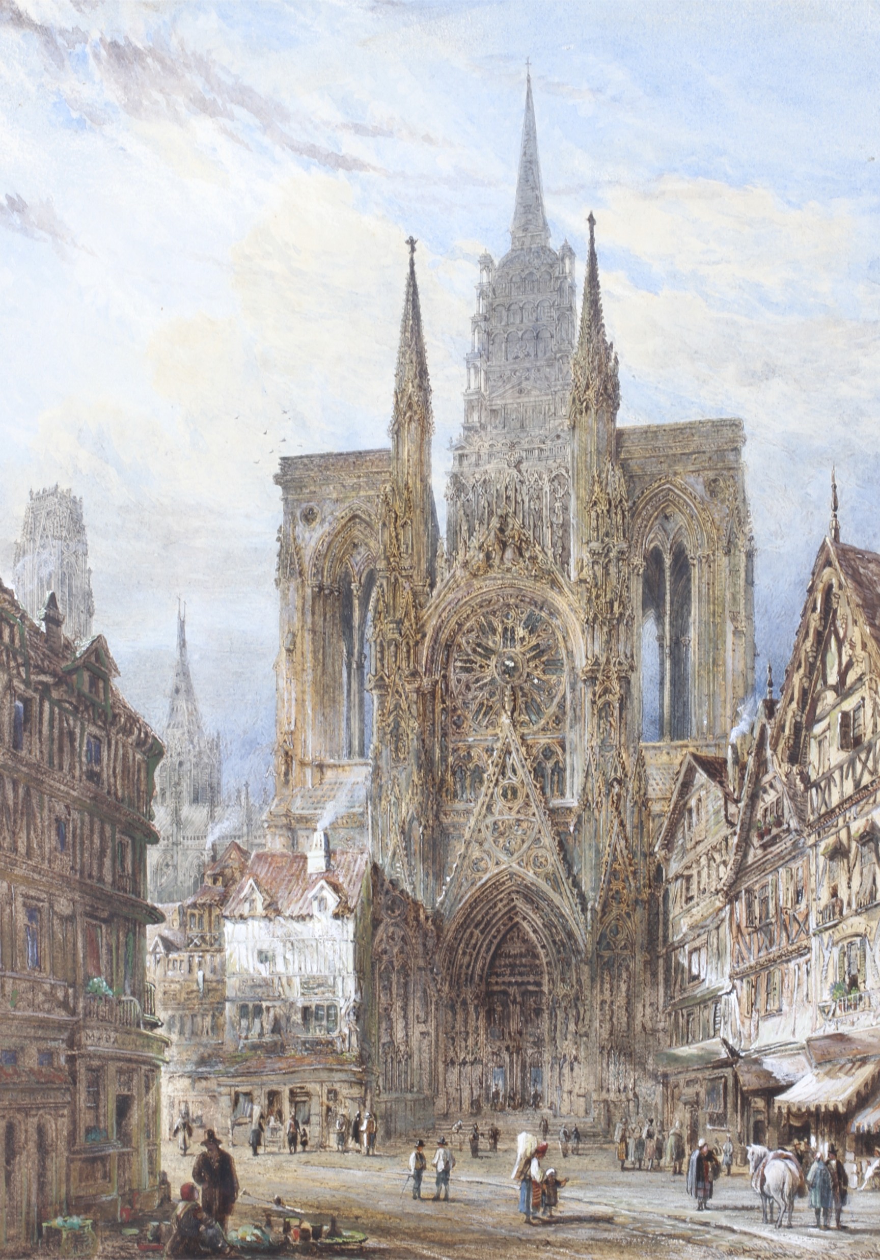 Joseph Josiah Dodd (British, 1809-1894), watercolour, Rouen Cathedral.