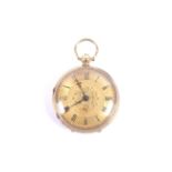 Rich, Bridgewater, a Victorian 18ct gold cased open face small pocket watch, circa 1887.