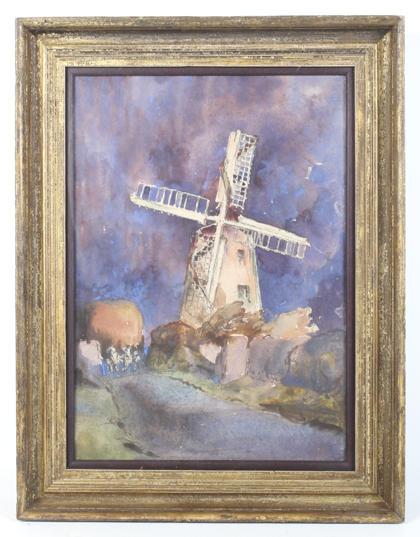 William Monk (1863-1937), pencil and watercolour, the windmill. - Image 3 of 3