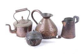 Four pieces of Victorian and later copperware. Comprising two kettles and two jugs. Max.