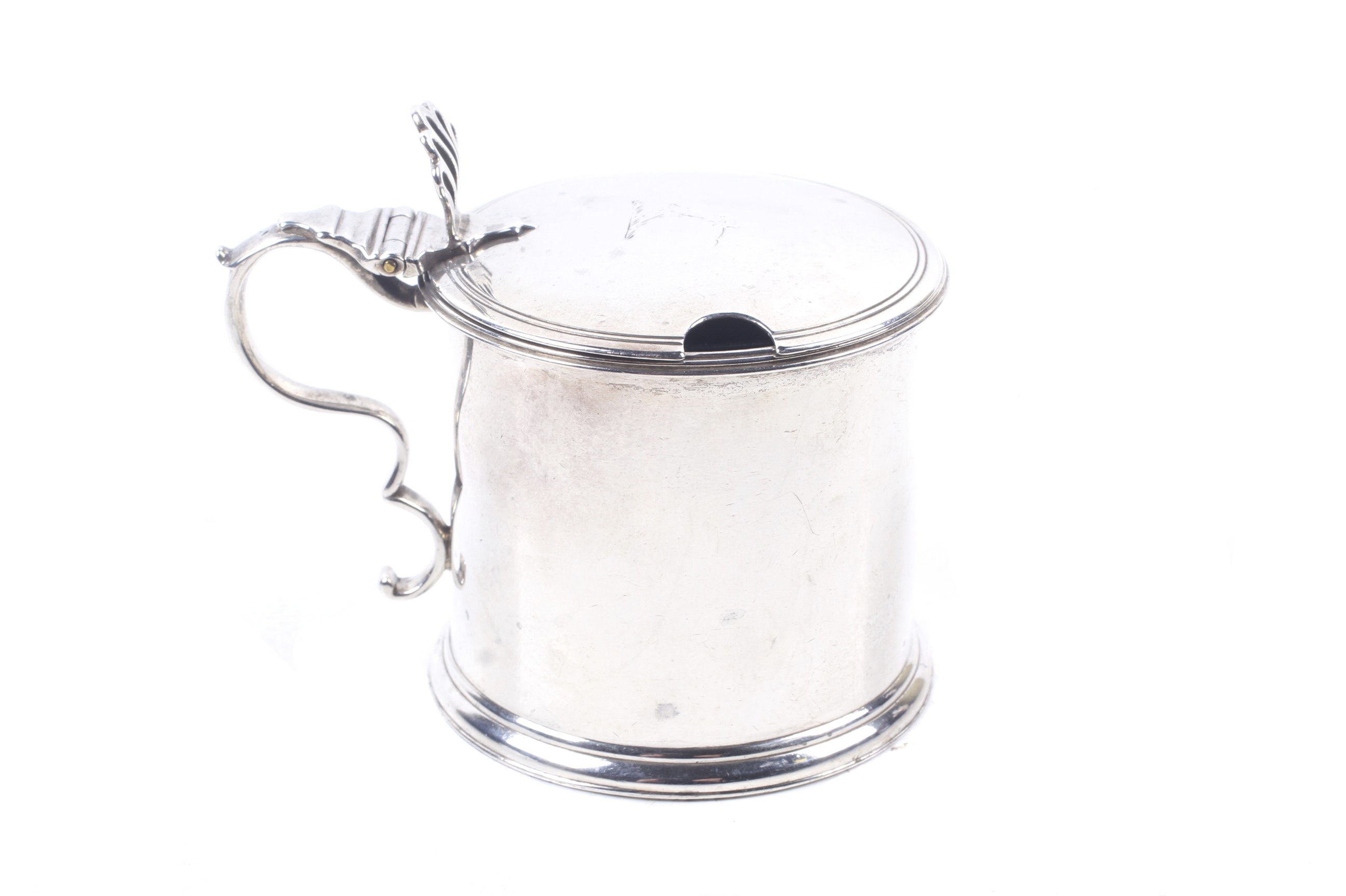 A George III silver drum shaped mustard pot. - Image 2 of 4