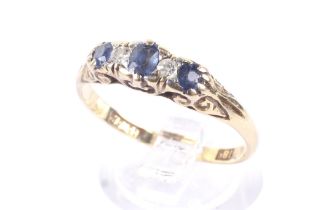 An early 20th century gold, sapphire and diamond five stone ring.