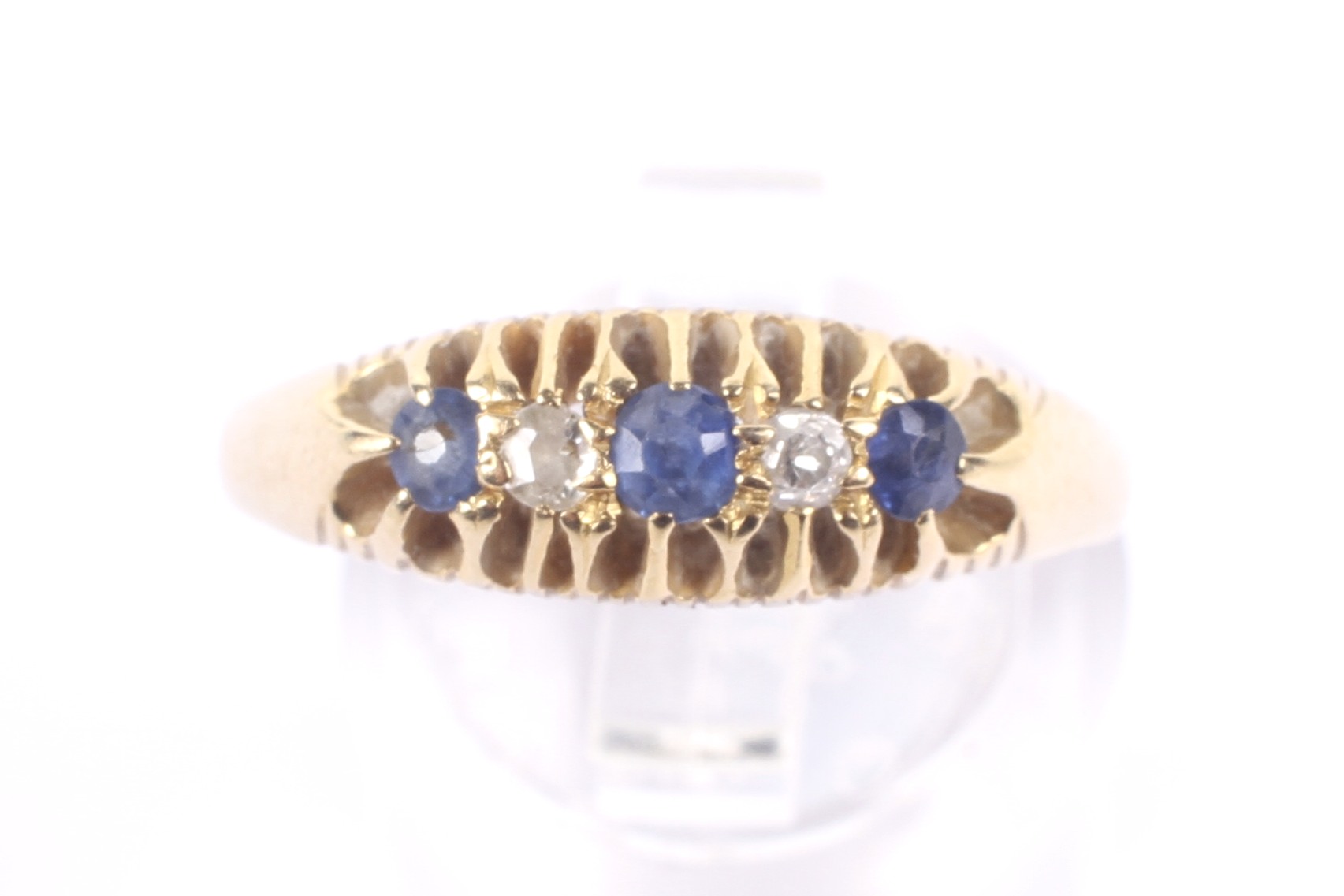 A Victorian 18ct gold, sapphire and diamond five stone ring. - Image 2 of 4