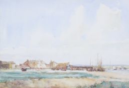 Wilmot Lunt (British cartoonist and painter, 1856-1939), watercolour of a boatyard.