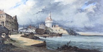 Eugene Galien-Laloue, (French, 1854-1941), oil on canvas, 'French Coastal Scene'.