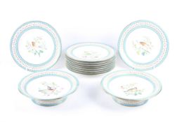 Ten late 19th century Minton plates and two comports decorated with birds.