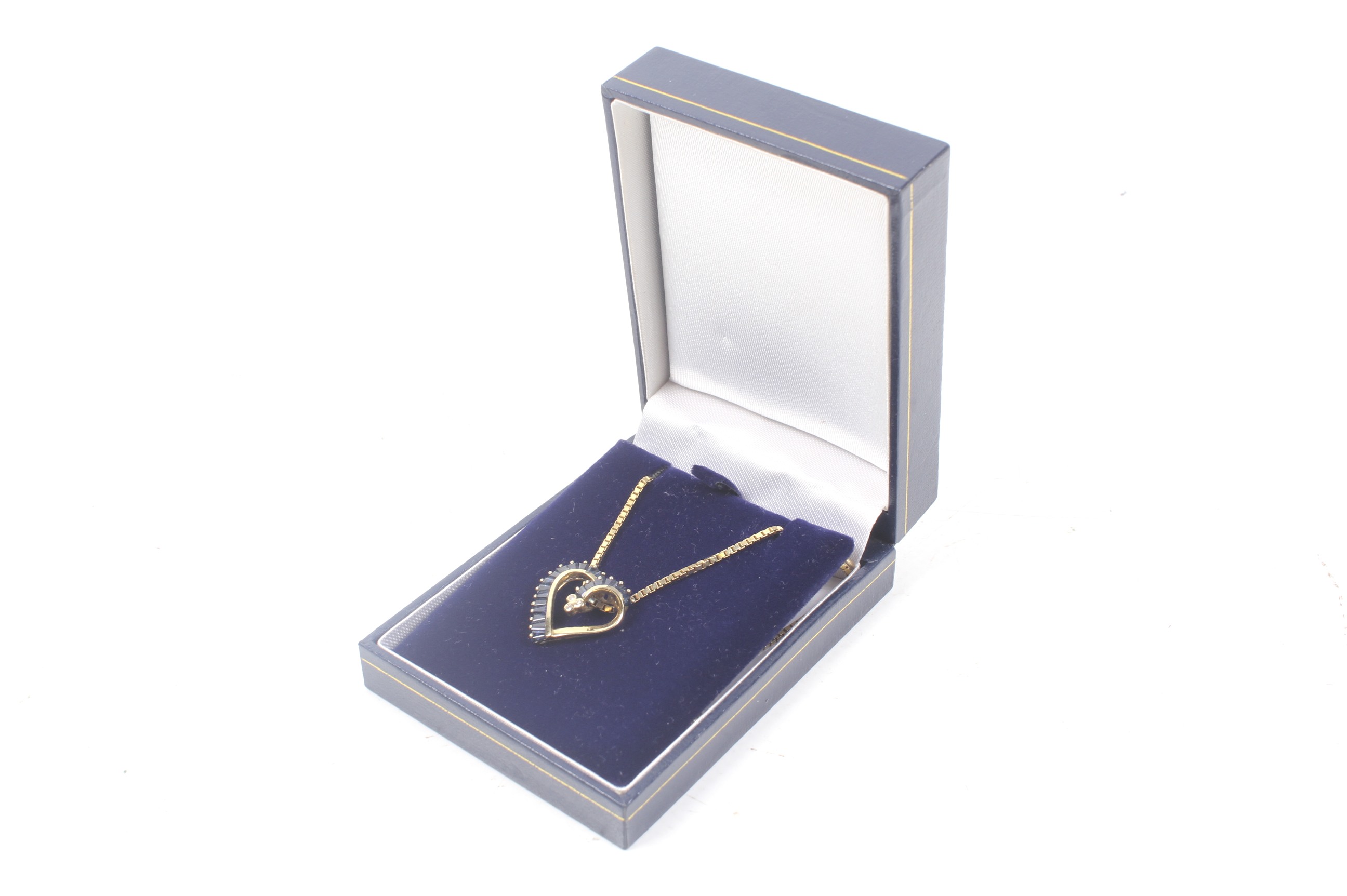 A vintage sapphire and diamond open-heart pendant, and a chain. - Image 6 of 6