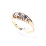 A Victorian 18ct gold, sapphire and diamond five stone ring.
