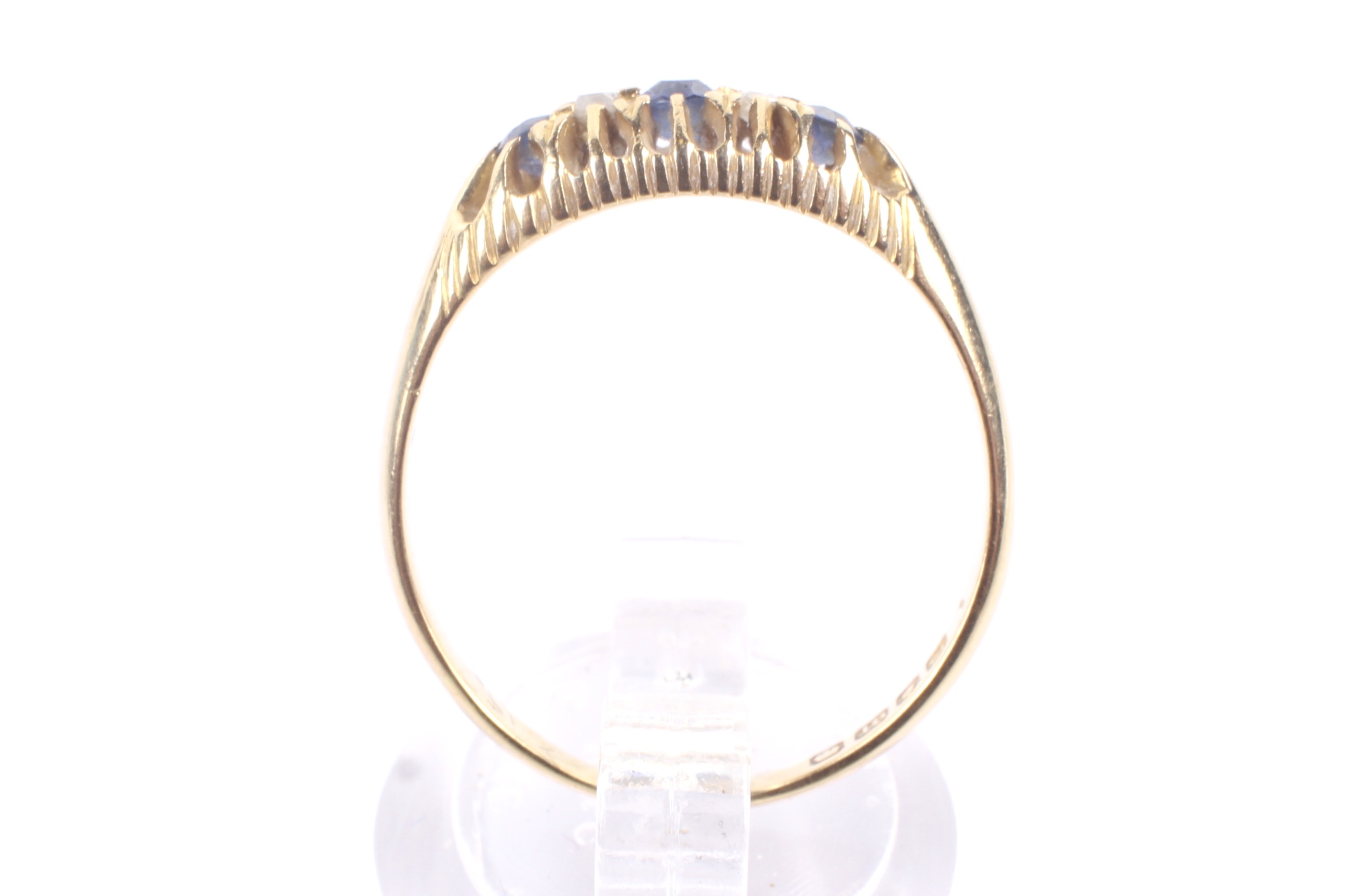A Victorian 18ct gold, sapphire and diamond five stone ring. - Image 3 of 4