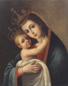 Iberian School, 18th century, oil on canvas, the crowned Madonna and child. 27.