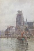 Ida S Sterry, (Netherlands), circa 1900, watercolour, a church and town.