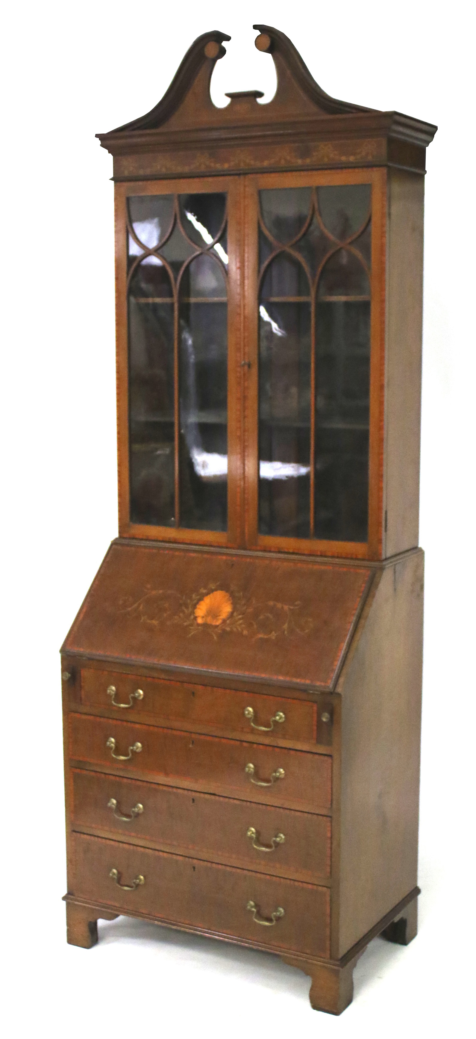 A Sheraton Revival Edwardian mahogany bureau bookcase.