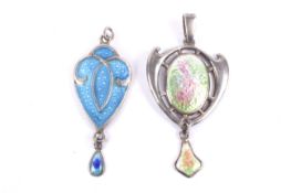Charles Horner, an Art Nouveau silver and enamel pendant, and a pale-blue enamelled pendant.