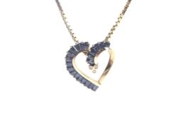 A vintage sapphire and diamond open-heart pendant, and a chain.