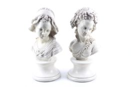 A pair of 20th century plastic busts of women.