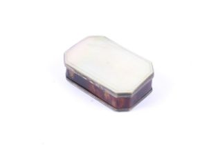 A 19th century mother of pearl and tortoiseshell canted-rectangular snuff box.