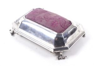 A William III and Mary II silver canted-rectangular table pin cushion.