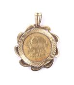 A sovereign, 1898, later mounted in a 9ct gold pendant.