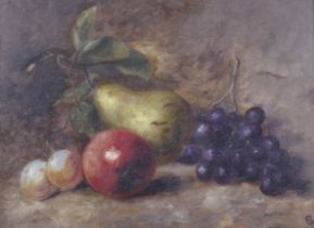 A late 19th/early 20th century oil on canvas painting of fruit.