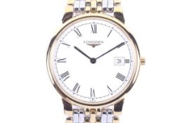 Longines, a gentleman's gold-plated and stainless steel quartz bracelet watch.