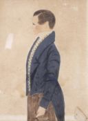 A 19th century naive sketch painting of an early-mid 19th century young gentleman.