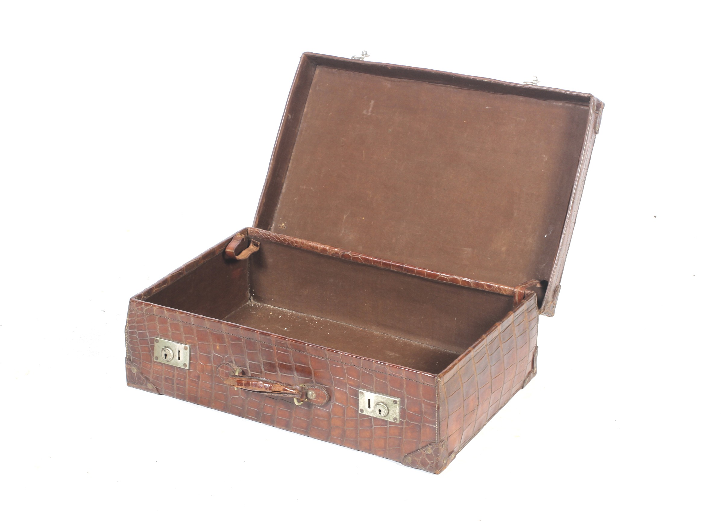 A superb early to mid 20 th century Crocodile skin suitcase with brown linen lining, - Image 2 of 2