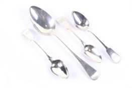 Four George II and later spoons including a George III Channel Islands,