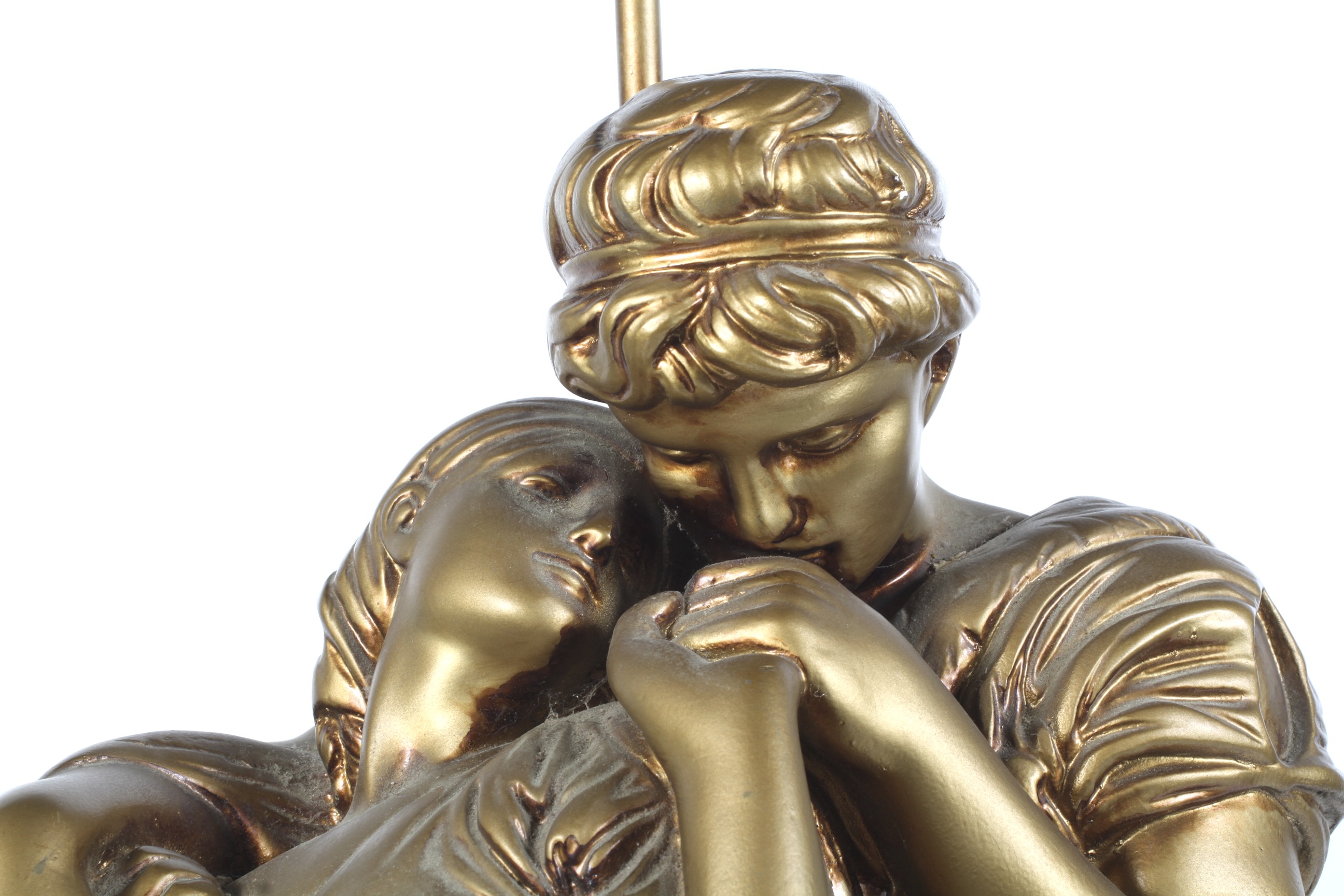 A mid-late 20th century gilt painted plaster electric lamp in the classical manner of figures. - Image 2 of 2