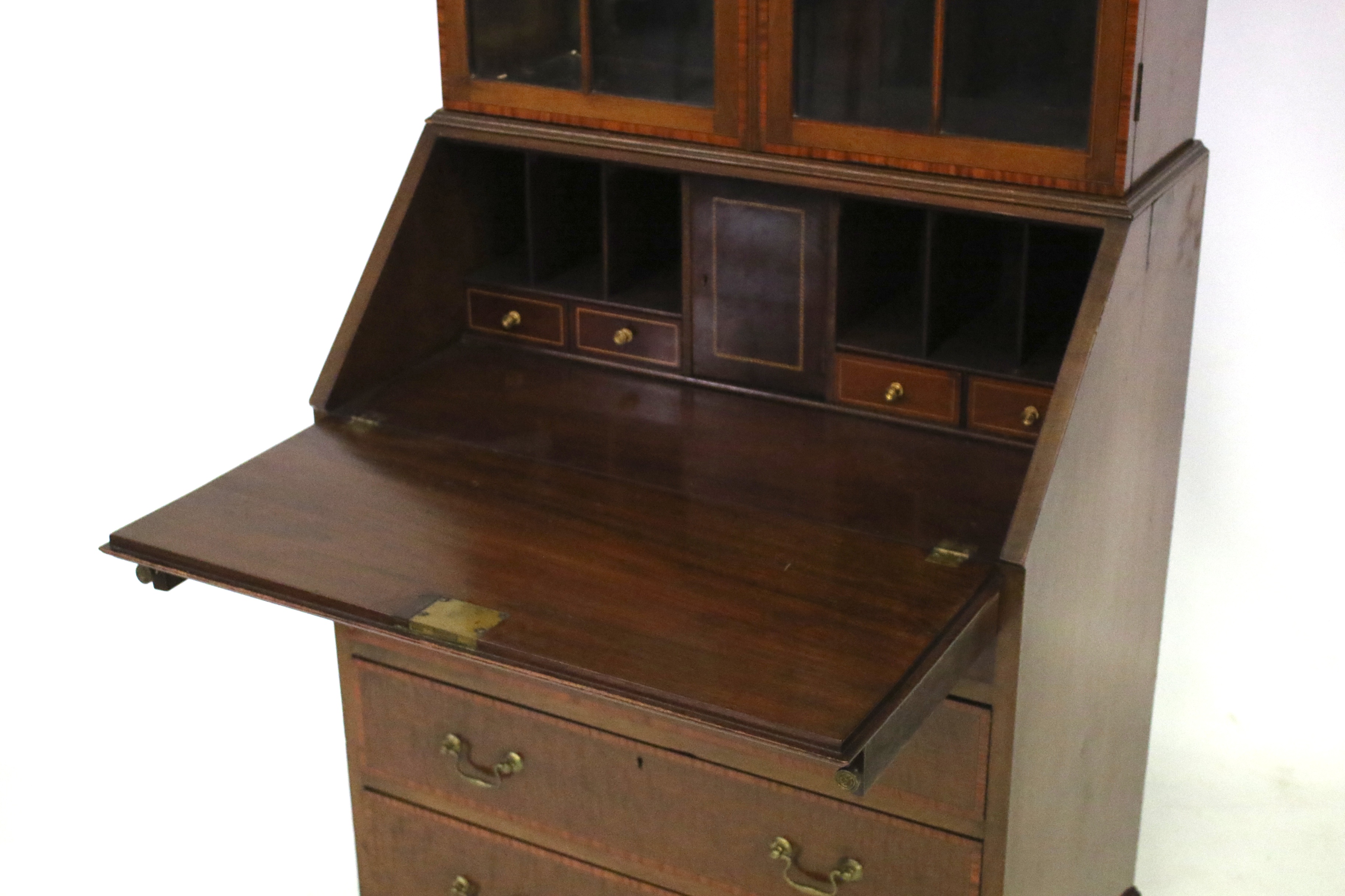 A Sheraton Revival Edwardian mahogany bureau bookcase. - Image 2 of 3