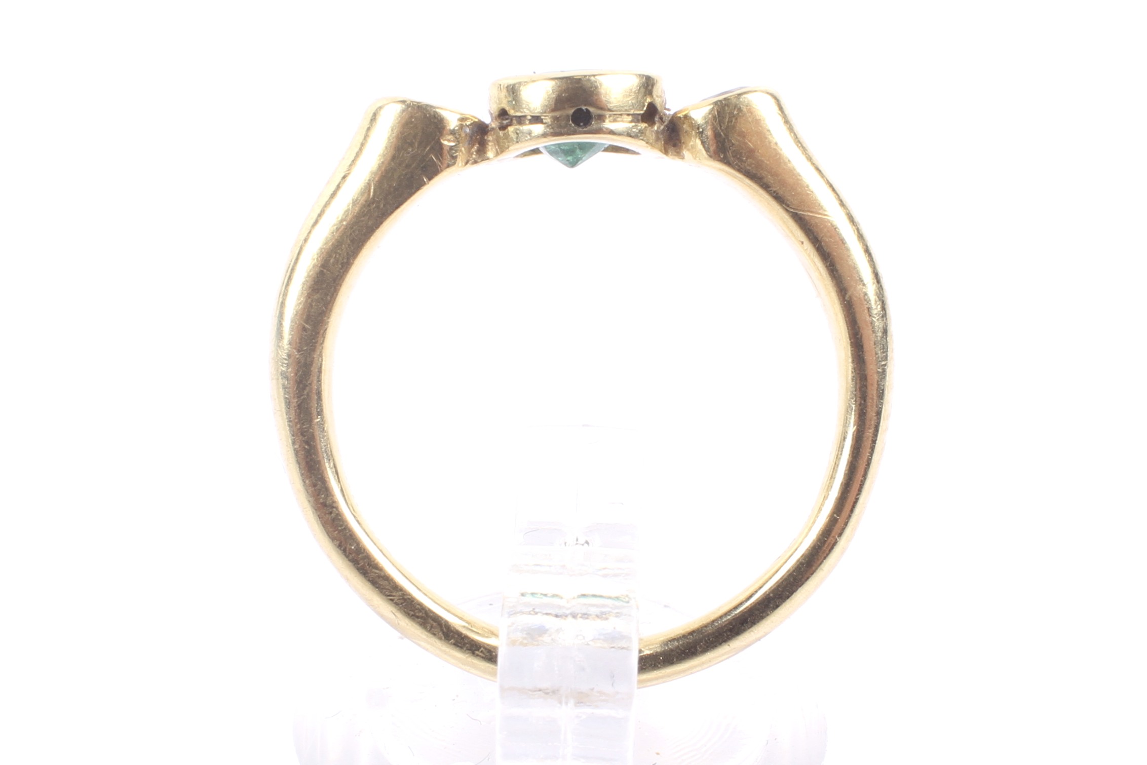 A vintage 18ct gold, emerald and diamond three stone ring, - Image 3 of 4